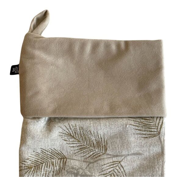 Ralph Lauren Holiday Christmas Gold Tan Pine Cones & Bough Ivory Stocking NWOT - Picture 4 of 8